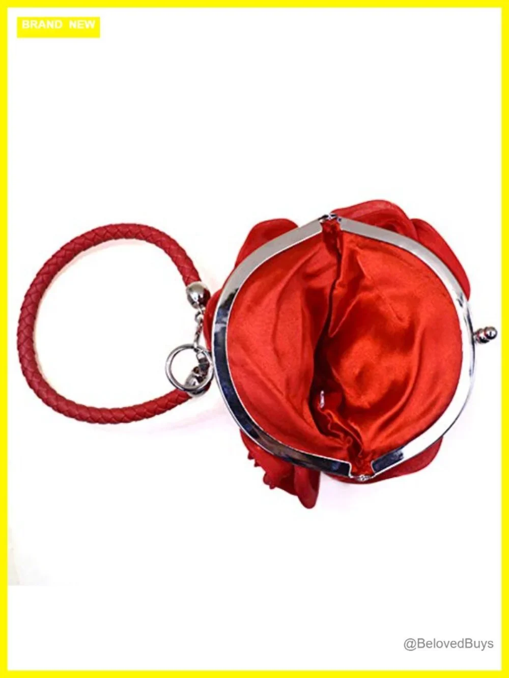 Women's Rose Shaped Clutch Satin Wristlet Handbag Wedding Party Purse